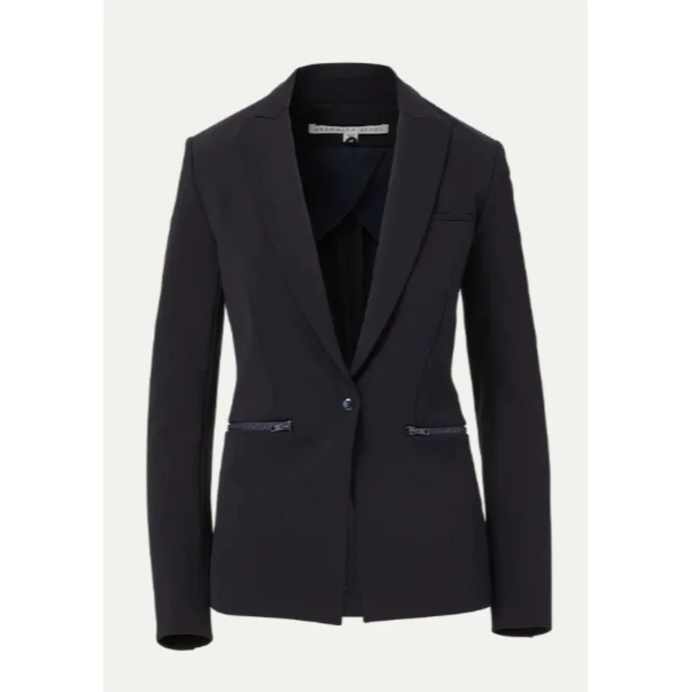 Veronica Beard Scuba Blazer Navy Blue Single Button Peak Lapel Size 2 - Picture 2 of 11